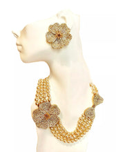 Load image into Gallery viewer, MONTY DON RARE 1980's CRYSTAL AND FAUX PEARL FLOWER EARRINGS NECKLACE DEMI PARURE SET