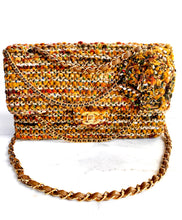 Load image into Gallery viewer, EXTRAORDINARY CHANEL DRAPED CHAIN DOUBLE FLAP LESAGE TWEED CAMELLIA BAG