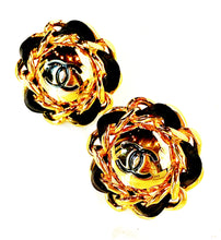 Load image into Gallery viewer, CHANEL ICONIC GILT CC LEATHER LACED JUMBO RUNWAY EARRINGS 1993