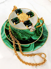 Load image into Gallery viewer, CHANEL EMERALD GRIPOIX GLASS BYZANTINE COIN CROSS NECKLACE 1993