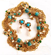 Load image into Gallery viewer, CHANEL GRIPOIX TURQUOISE HEART GLASS AND PEARL EARRINGS