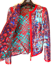 Load image into Gallery viewer, VERSACE PATENT JACKET SIZE 38 PRISTINE SPECTACULAR RED BLUE TURQUOISE