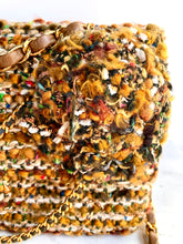 Load image into Gallery viewer, EXTRAORDINARY CHANEL DRAPED CHAIN DOUBLE FLAP LESAGE TWEED CAMELLIA BAG