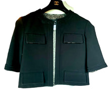 Load image into Gallery viewer, CHANEL BLACK RUNWAY JACKET WITH METALLIC SILVER TWEED LINING 2012