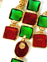 Load image into Gallery viewer, CHANEL MAJESTIC BYZANTINE EMERALD GREEN AND RED GRIPOIX GLASS CROSS NECKLACE
