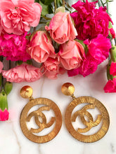Load image into Gallery viewer, CHANEL MASSIVE ICONIC SUN BURST LOGO HOOP EARRINGS 1992