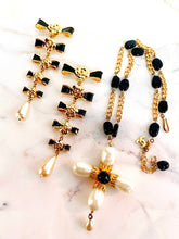 Load image into Gallery viewer, IMPORTANT CHANEL PEARL AND BLACK GRIPOIX GLASS MASSIVE CROSS NECKLACE