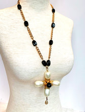 Load image into Gallery viewer, IMPORTANT CHANEL PEARL AND BLACK GRIPOIX GLASS MASSIVE CROSS NECKLACE