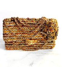 Load image into Gallery viewer, EXTRAORDINARY CHANEL DRAPED CHAIN DOUBLE FLAP LESAGE TWEED CAMELLIA BAG