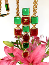 Load image into Gallery viewer, CHANEL MAJESTIC BYZANTINE EMERALD GREEN AND RED GRIPOIX GLASS CROSS NECKLACE