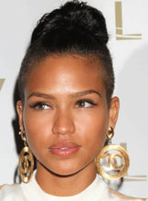 Load image into Gallery viewer, CHANEL MASSIVE ICONIC SUN BURST LOGO HOOP EARRINGS 1992