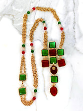 Load image into Gallery viewer, CHANEL MAJESTIC BYZANTINE EMERALD GREEN AND RED GRIPOIX GLASS CROSS NECKLACE