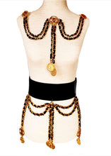 Load image into Gallery viewer, CHANEL ICONIC CHATELAINE LOGO LEATHER CHAIN BROOCH BELT NECKLACE