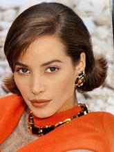 Load image into Gallery viewer, CHANEL ICONIC GILT CC LEATHER LACED JUMBO RUNWAY EARRINGS 1993