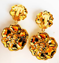 Load image into Gallery viewer, CHANEL RARE MASSIVE DOUBLE CAMELLIA FLOWER DANGLE GILT VINTAGE EARRINGS