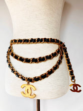 Load image into Gallery viewer, CHANEL TRIPLE DRAPED ICONIC RUNWAY JUMBO LOGO LEATHER CHAIN BELT NECKLACE