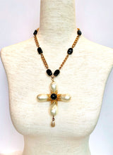 Load image into Gallery viewer, IMPORTANT CHANEL PEARL AND BLACK GRIPOIX GLASS MASSIVE CROSS NECKLACE
