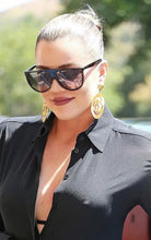 Load image into Gallery viewer, CHANEL MASSIVE ICONIC SUN BURST LOGO HOOP EARRINGS 1992