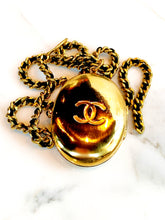 Load image into Gallery viewer, CHANEL RARE JUMBO LOCKET WITH LEATHER GILT CHAIN NECKLACE 1994