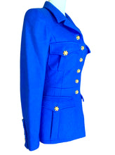 Load image into Gallery viewer, CHANEL RARE COBALT ELECTRIC BLUE MILITARY GRIPOIX JACKET 1996 AUTUMN WINTER