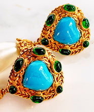 Load image into Gallery viewer, CHANEL GRIPOIX TURQUOISE HEART GLASS AND PEARL EARRINGS