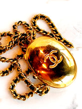 Load image into Gallery viewer, CHANEL RARE JUMBO LOCKET WITH LEATHER GILT CHAIN NECKLACE 1994