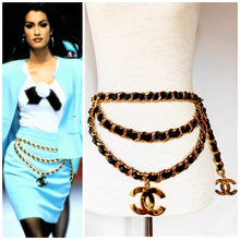 Load image into Gallery viewer, CHANEL TRIPLE DRAPED ICONIC RUNWAY JUMBO LOGO LEATHER CHAIN BELT NECKLACE