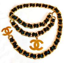 Load image into Gallery viewer, CHANEL ICONIC JUMBO LOGO LEATHER CHAIN BELT NECKLACE 38 INCHES