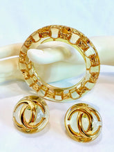 Load image into Gallery viewer, CHANEL LUCITE GOLD CC LOGO EARRINGS AND BANGLE SET DEMI PARURE