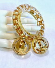 Load image into Gallery viewer, CHANEL LUCITE GOLD CC LOGO EARRINGS AND BANGLE SET DEMI PARURE