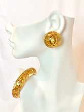 Load image into Gallery viewer, CHANEL LUCITE GOLD CC LOGO EARRINGS AND BANGLE SET DEMI PARURE