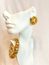Load image into Gallery viewer, CHANEL LUCITE GOLD CC LOGO EARRINGS AND BANGLE SET DEMI PARURE