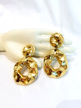 Load image into Gallery viewer, JACKY DE G FRANCE COUTURE GILT HUGE MODERN BAROQUE HOOP VINTAGE 1980's EARRINGS