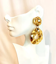 Load image into Gallery viewer, JACKY DE G FRANCE COUTURE GILT HUGE MODERN BAROQUE HOOP VINTAGE 1980's EARRINGS