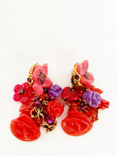 Load image into Gallery viewer, KALINGER PARIS DRAMATIC RED PINK FLORAL BOUQUET VINTAGE EARRINGS 1980's