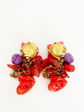 Load image into Gallery viewer, KALINGER PARIS DRAMATIC RED PINK FLORAL BOUQUET VINTAGE EARRINGS 1980's