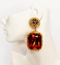 Load image into Gallery viewer, FRENCH DESIGNER 1980's MASSIVE COGNAC FAUX GEM EARRINGS UNSIGNED