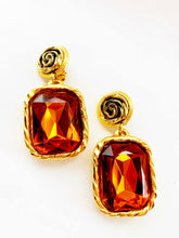 Load image into Gallery viewer, FRENCH DESIGNER 1980's MASSIVE COGNAC FAUX GEM EARRINGS UNSIGNED
