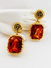 Load image into Gallery viewer, FRENCH DESIGNER 1980's MASSIVE COGNAC FAUX GEM EARRINGS UNSIGNED