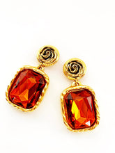 Load image into Gallery viewer, FRENCH DESIGNER 1980's MASSIVE COGNAC FAUX GEM EARRINGS UNSIGNED