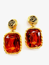 Load image into Gallery viewer, FRENCH DESIGNER 1980's MASSIVE COGNAC FAUX GEM EARRINGS UNSIGNED