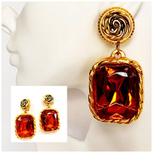 Load image into Gallery viewer, FRENCH DESIGNER 1980's MASSIVE COGNAC FAUX GEM EARRINGS UNSIGNED
