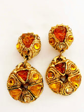 Load image into Gallery viewer, FRENCH DESIGNER MASSIVE AMBER RESIN HOOP EARRINGS UNSIGNED
