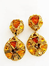 Load image into Gallery viewer, FRENCH DESIGNER MASSIVE AMBER RESIN HOOP EARRINGS UNSIGNED