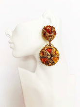 Load image into Gallery viewer, FRENCH DESIGNER MASSIVE AMBER RESIN HOOP EARRINGS UNSIGNED