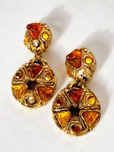 Load image into Gallery viewer, FRENCH DESIGNER MASSIVE AMBER RESIN HOOP EARRINGS UNSIGNED