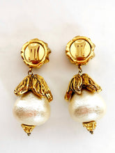 Load image into Gallery viewer, FRENCH VINTAGE 1980s MASSIVE MOLTEN GILT "PEARL" DROP EARRING - UNSIGNED