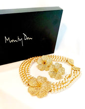 Load image into Gallery viewer, MONTY DON RARE 1980's CRYSTAL AND FAUX PEARL FLOWER EARRINGS NECKLACE DEMI PARURE SET