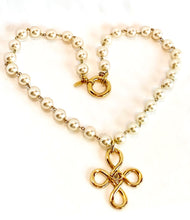 Load image into Gallery viewer, CHANEL RARE GRIPOIX GLASS PEARL NECKLACE WITH MASSIVE GILT CROSS 1993