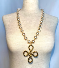 Load image into Gallery viewer, CHANEL RARE GRIPOIX GLASS PEARL NECKLACE WITH MASSIVE GILT CROSS 1993
